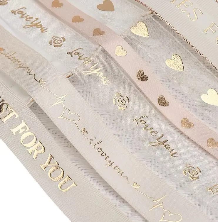 factory Custom 3D Gold Foil Custom Brand Logo Garment Print Label Ribbon With Logo