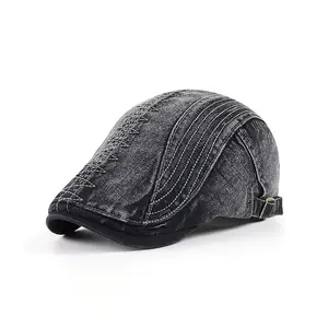 Classic Men's Hat Berets Cap Golf Driving Sun Flat Cap Fashion Washed Denim Polyester Cotton Casual Berets Hat For Men