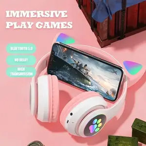 Grosir harga bagus Earphone & Headphone Hijau & Aksesori nirkabel Bluetooth Audifonos Headset Gaming desain kucing binatang