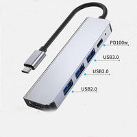 Adaptor Splitter tipe C, adaptor Splitter Tipe c 5 in 1USB Hub kecepatan tinggi 5 Port USB 3.0 Hub Tipe C ke USB 3.0 + USB 2.0*3 + PD100W