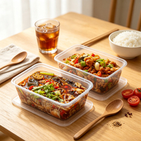 Conteneur alimentaire jetable carré TeGuan TG457G en PP de qualité alimentaire, 53 oz, avec couvercle, transparent/noir/blanc, compatible micro-ondes, recyclable