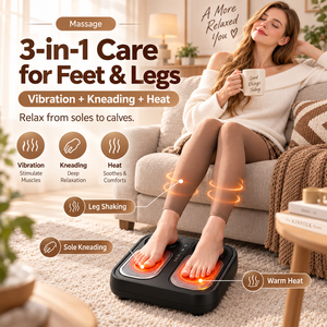 Appareil de massage des pieds 3-en-1 avec compression d'air, semelle chauffante, pétrissage et vibration des jambes pour la relaxation à domicile - Product Image 1