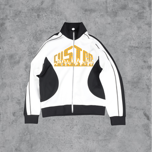 Chaqueta con cremallera y estampado de letras en blanco y negro para hombre, pantalones informales, conjunto de estilo callejero - Product Image 3