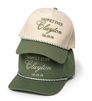 Gorras de Novia Personalizadas con Logotipo, Color Verde Oliva Sólido de Dos Tonos, 5 Paneles, Gorra de Béisbol de Algodón con Bordado y Cuerda para Boda