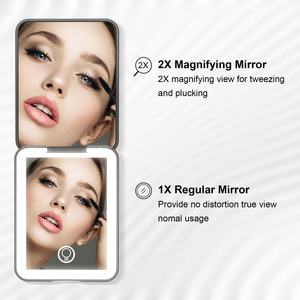 Miroir de maquillage compact rechargeable à LED, miroir de poche, miroir portable pliable, petit miroir miniature avec interrupteur à 3 couleurs de lumière - Product Image 3