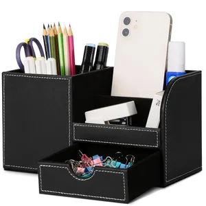 Multifunctional PU Leather Pen Holder Leatherette desktop holder storage box