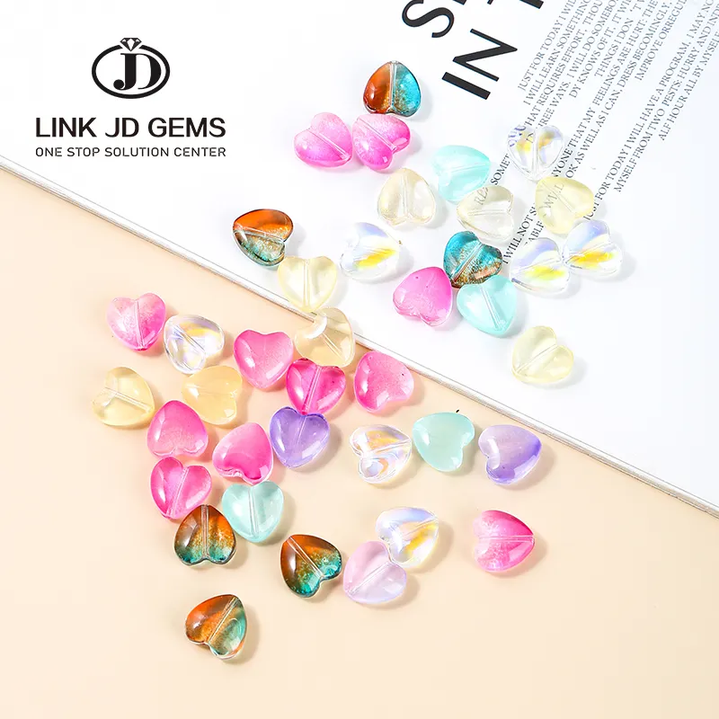 12*5mm piccola forma di cuore all'interno del foro colorato Lampwork cristallo perline allentate per gioielli che fanno artigianato fai da te