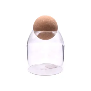 坚固的整体销售价格圆筒装饰食品玻璃圆顶，用于展示木盖玻璃储物罐