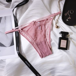 New Women's Sexy Hollow Low Waist Thin Belt Panties Mesh Bow <b>Perspective</b> Transparent Panties - Product Image 5
