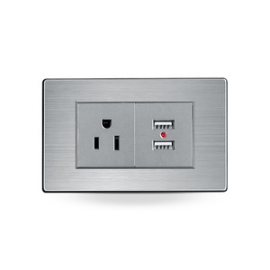 Presa 15A per il mercato sudamericano con caricatore USB 5V 2.1A, copertura in acciaio inossidabile, presa a 3 pin con doppio USB tipo A - Product Image 6