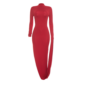 Viviblook D26DS287 Women Autumn Dress New Elegant Solid Color <b>Long</b> Sleeved Casual Slim Fit Evening Dress - Product Image 6