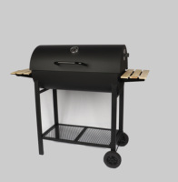 Chariot à baril de jardin en acier de style moderne robuste Barbecue de fumoir extérieur avec table d'appoint pour barbecue et barbecue