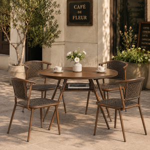 FLD1017 Silla de Aluminio sin Brazos con Mesa Impermeable, Juego de Comedor de Patio para 2 Personas, para Uso en Hoteles y Resorts al Aire Libre, Pedido al por Mayor - Product Image 1