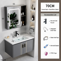 Meuble-lavabo mural moderne gris en PVC avec miroir LED intelligent et vasque en céramique – Plusieurs options de taille pour petites salles de bain
