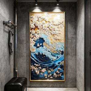 Peinture décorative abstraite personnalisée, paysage marin, pour entrée, salon, art mural 3D, peinture en porcelaine cristalline LED, en promotion - Product Image 4