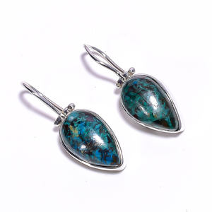 ต่างหูเงินสเตอร์ลิง925แอมโมไนต์แฟนซีสุดหรูต่างหูอัญมณีทำด้วยมือเครื่องประดับเงิน925ผู้ส่งออก - Product Image 5