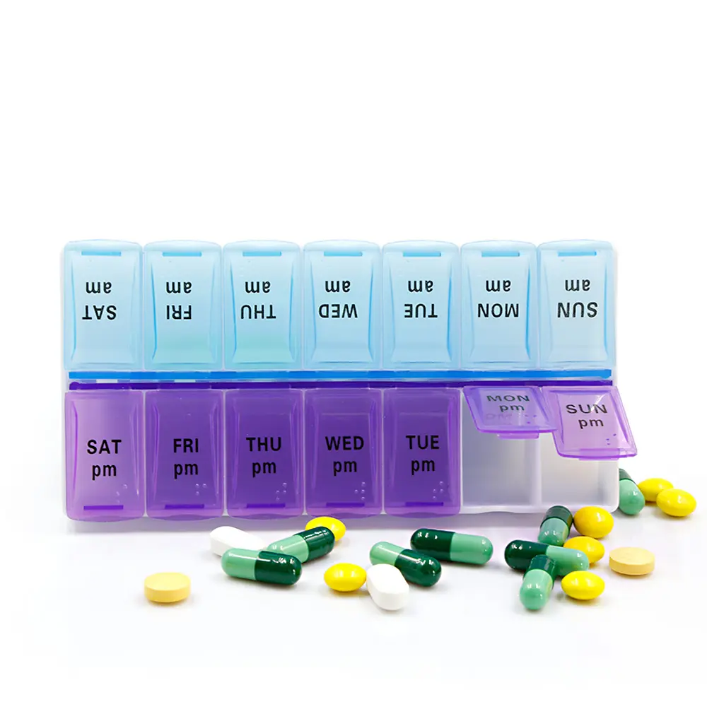 Large Pill box Weekly Pill Box 2 Per Day, AM PM Pill storage, Pill Container 7 Day