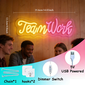 यूएसबी संचालित नेऑन साइन "टीम वर्क" डिमिबल स्विच के साथ, होम बार, कैफे, रेस्तरां, पार्टी और कमरे की दीवार सजावट के लिए एकदम सही है - Product Image 2