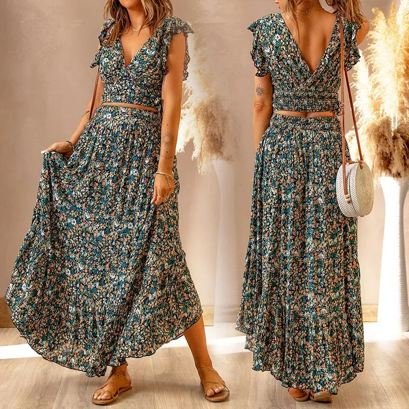 Designer Sommer V-Ausschnitt Kurzarm Elegantes Maxi kleid Benutzer definierte Frauen Blumen Freizeit kleider