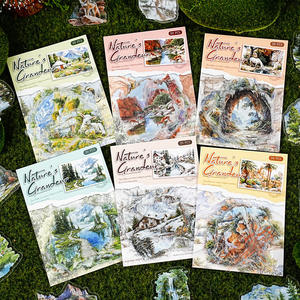 20 feuilles/paquet d'autocollants pour animaux de compagnie paysage en peinture série rétro montagne et rivière thème bricolage paysage - Product Image 1