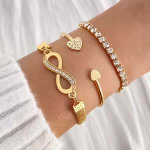3Pcs/Set Peach Heart Open <b>Charm</b> Bangle <b>Bracelet</b> Set Multilayer Infinity Heart Women's Jewelry Alloy Gold Plated Trendy - Product Image 4