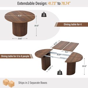 Tavolo da Pranzo Allungabile <span class=keywords><strong>in</strong></span> <span class=keywords><strong>Noce</strong></span>, Tavolo da Cucina Rotondo Espandibile con Base Scanalata, <span class=keywords><strong>Tavoli</strong></span> da Cena Ovali <span class=keywords><strong>in</strong></span> Stile Moderno Farmhouse - Product Image 6