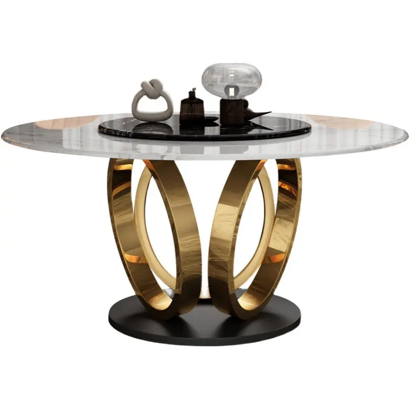 Vendita diretta in fabbrica tavolo da pranzo in stile italiano set di tavoli da pranzo con piano in marmo di lusso moderno con base in acciaio inossidabile