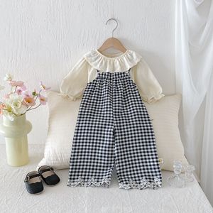 Autunno bambino Plaid tuta a maniche lunghe 2 pezzi Set alla moda pantaloni per bambini Set abbigliamento per ragazze - Product Image 2