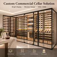 Solución Personalizada para Bodega Comercial, Sala de Exhibición de Vino de Vidrio, Estante Modular de Metal para Vino con Iluminación LED para Hotel, Restaurante, Bar