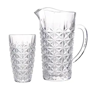 Wholesale Glass Drinkware 7PCS Glassware Drinking Water Jug Set with Cups Tumbler Clear Color for Wedding