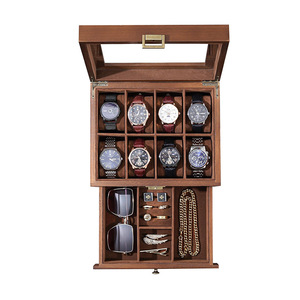 Wooden Watch Storage Box Double Layer Compartmentalized <b>Display</b> <b>Case</b> For Jewelry And Ornaments With Drawer - Product Image 5