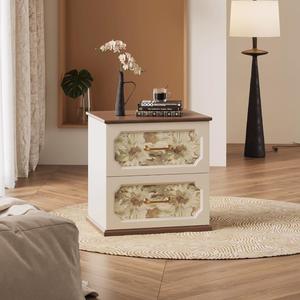 Vintage Printed Drawer Nightstand Solid Wood Bedroom <b>Storage</b> <b>Side</b> <b>Table</b> - Product Image 3