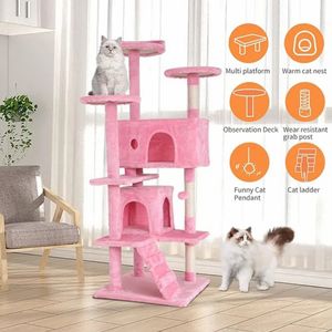 Albero Tiragraffi di Lusso all'Ingrosso in Peluche Rosa Torre Letto Personalizzato Moderno in Sisal Casetta per Animali Domestici e Gioco Realizzato in Truciolato - Product Image 4