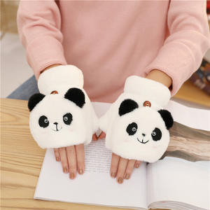 Women Girls Soft Faux Fur Convertible Flip Top <strong>Gloves</strong> Warm Plush Cute <strong>Panda</strong> Fingerless Winter Mittens - Product Image 6