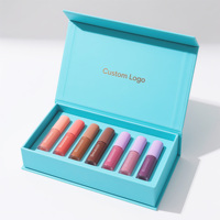 Ensemble d'emballage cadeau magnétique personnalisé avec logo, finition mate, couverture rigide en carton, rouge à lèvres et brillant à lèvres, boîte rigide en papier