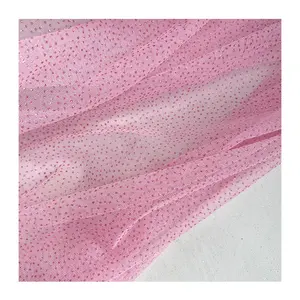 Eco-friendly Pink Korea Elegant Lace Fabric With Full Glitter Shiny Bling Nigerian Wedding Lace Glitter Mesh Tulle Fabric