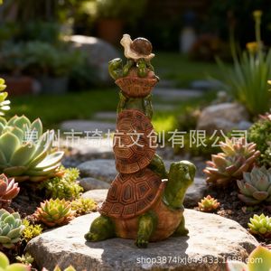 Ornement de jardin en résine en forme de tortues empilées, décoration de cour extérieure, artisanat autoportant en forme d'animal, cadeau - Product Image 3