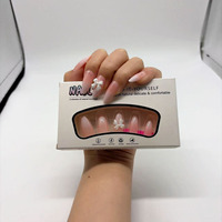 Faux ongles en ABS à presser, amande nude rose ombré avec nœud 3D, réutilisables pour femmes, 24 pièces/ensemble
