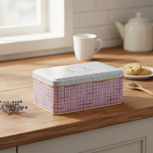 1.6L Rosy Plaid <b>Rectangular</b> Metal <b>Storage</b> Box 115x190x80mm-Metal <b>Baskets</b> - Product Image 3