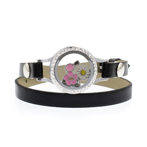 Nhà Máy Giá 25Mm Kẽm Hợp Kim Xoắn Vít Đóng Cửa Mề Đay Với PU Da Đôi Dây Đeo Cổ Tay Vòng Đeo Tay Nổi Thủy Tinh Quyến Rũ Mề Đay - Product Image 4