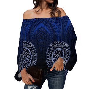 Livraison directe chemisiers de conception tribale polynésienne hauts chemise en mousseline à manches longues et à épaules dénudées vêtements personnalisés de grande taille pour femmes - Product Image 4
