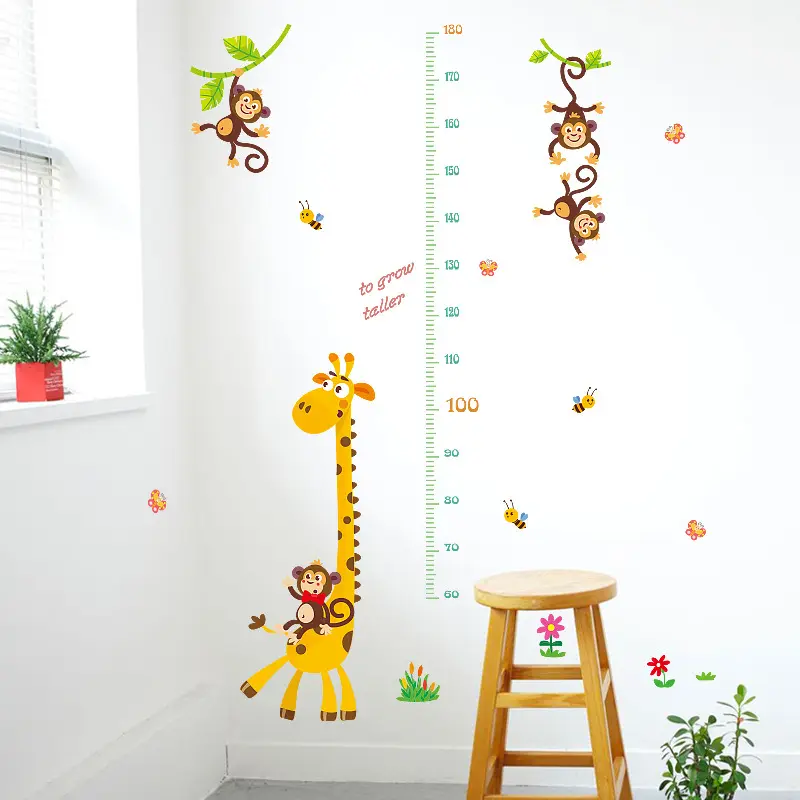 rullo di altezza della scuola materna del fumetto-Scimmia di frutta della giraffa Misura il grafico di altezza Adesivo da parete Adesivi murali rimovibili-Per la decorazione domestica della camera 
