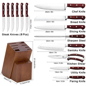 14 Pcs Red Triple Rivet Ergonomic Handle <b>Sharp</b> Anti‑Rust Chef <b>Knives</b> <b>Set</b> Stainless Steel Kitchen <b>Knife</b> <b>Set</b> with Wooden Block - Product Image 6