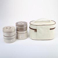 Ensemble de 4 boîtes à lunch rondes en acier inoxydable 304 empilables, étanches, avec sac isotherme pour le bureau et les pique-niques