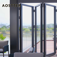 Porte patio extérieure pliante, double vitrage en aluminium, résistante aux chocs et à l'humidité pour villa résidentielle