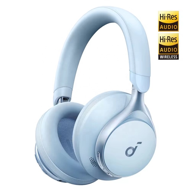 Anker Soundcore Space One PC Earpiece Over-Ear Headset with Noise Cancelling Mic Wireless Gaming Earphones for Travel