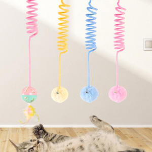 Juguete interactivo para gatos con resorte de tensión, peluche, bola de pelo y plumas, juguete deportivo interactivo para gatos - Product Image 1