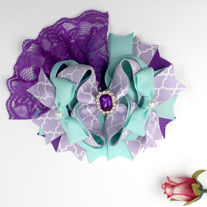 Pinzas para el Cabello con Encaje Grande de 6'' con Pedrerí<span class=keywords><strong>a</strong></span>, Lazos para el Cabello con Rosa en el Centro, Accesorios Elegantes para el Cabello - Product Image 1