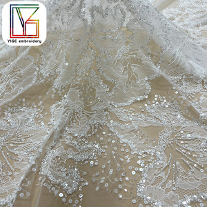 Tela de Tul Bordada con Cuentas Blancas Africanas, Tela con Lentejuelas de Perlas para Vestido de Novia - Product Image 3