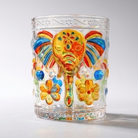 Verre à bière et à liqueur en verre épais, motif éléphant peint, design élégant, pour whisky, eau et autres boissons domestiques